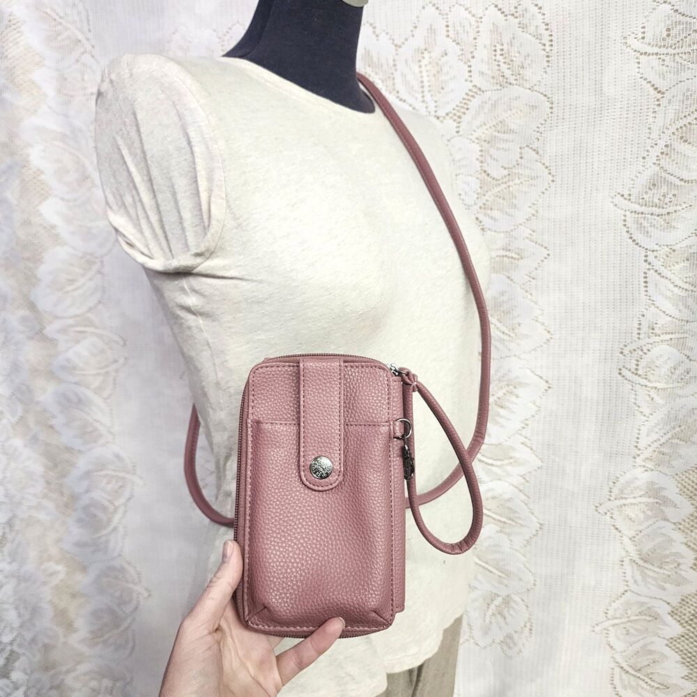 Mundi Vegan Leather RFID Protected Wallet Crossbody Mini Purse Organizer Pink